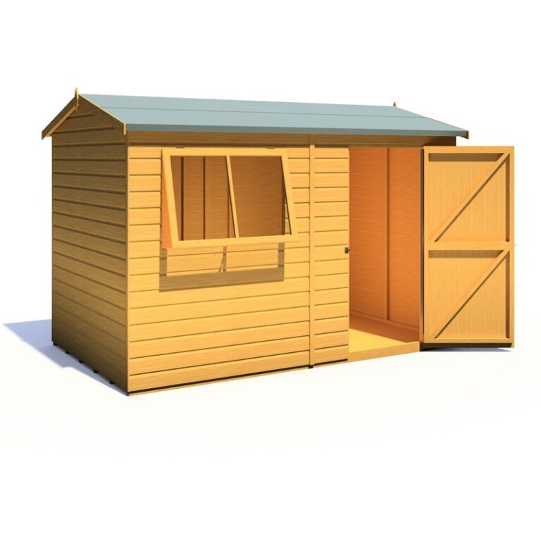 The Loxley 10' x 6' Premium Shiplap Reverse Apex Shed with traditional design.