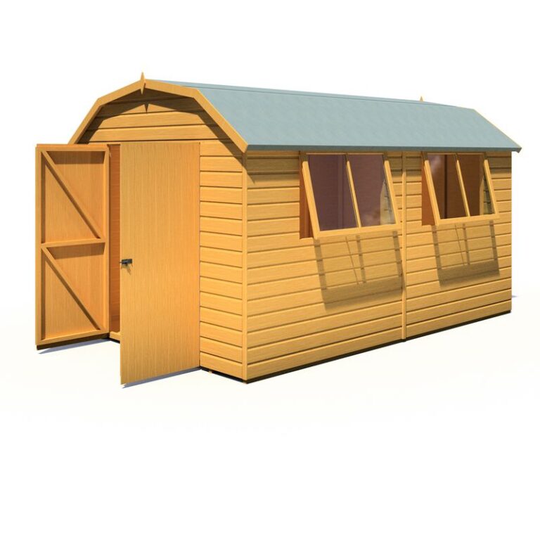 Stylish Loxley 12' x 8' Double Door Shiplap Barn in a garden setting.