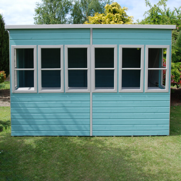 Loxley 8' x 10' Shiplap Sun Pent Shed with natural lighting from its windows