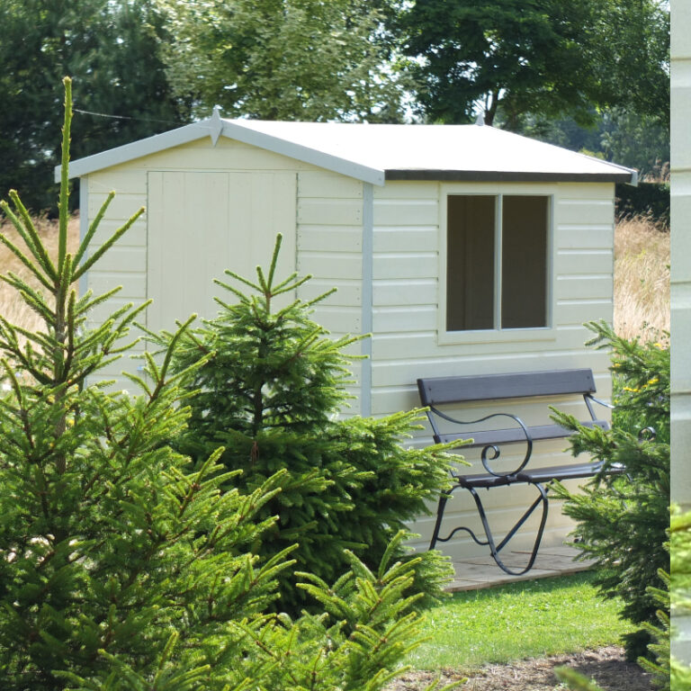 Loxley 5' x 7' Premium Shiplap Apex Shed with an apex roof design and sustainable materials.