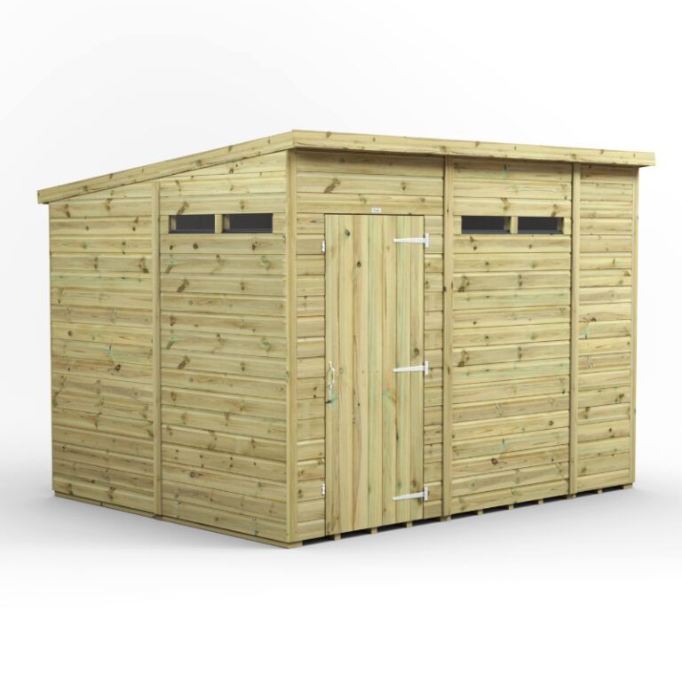 Oren 10' x 8' Premium Shiplap Modular Custom Pent Security Shed with toughened glass windows