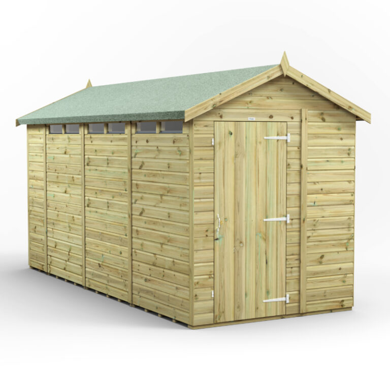 Oren 14' x 6' Premium Shiplap Modular Apex Security Shed showcasing its secure design and quality materials.