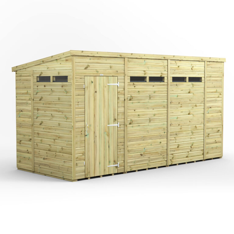 Oren 14' x 6' Premium Shiplap Modular Custom Pent Security Shed with toughened glass windows