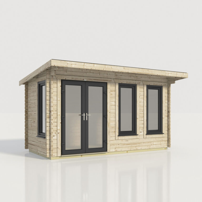 Oren Countess Log Cabin 44mm with double doors and tilt-and-turn windows