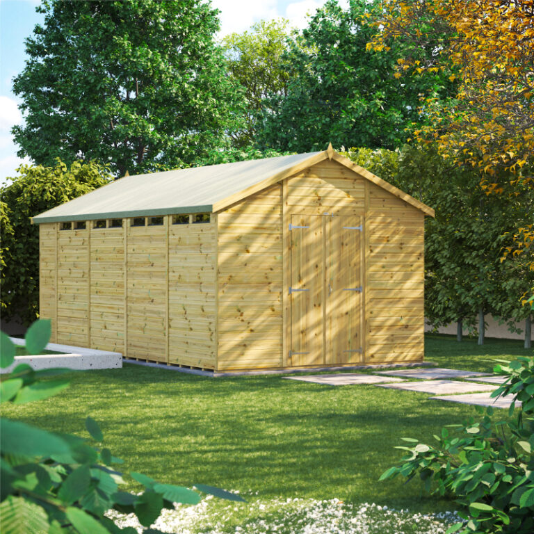 Oren 18' x 10' Premium Shiplap Modular Custom Apex Security Shed with apex roof