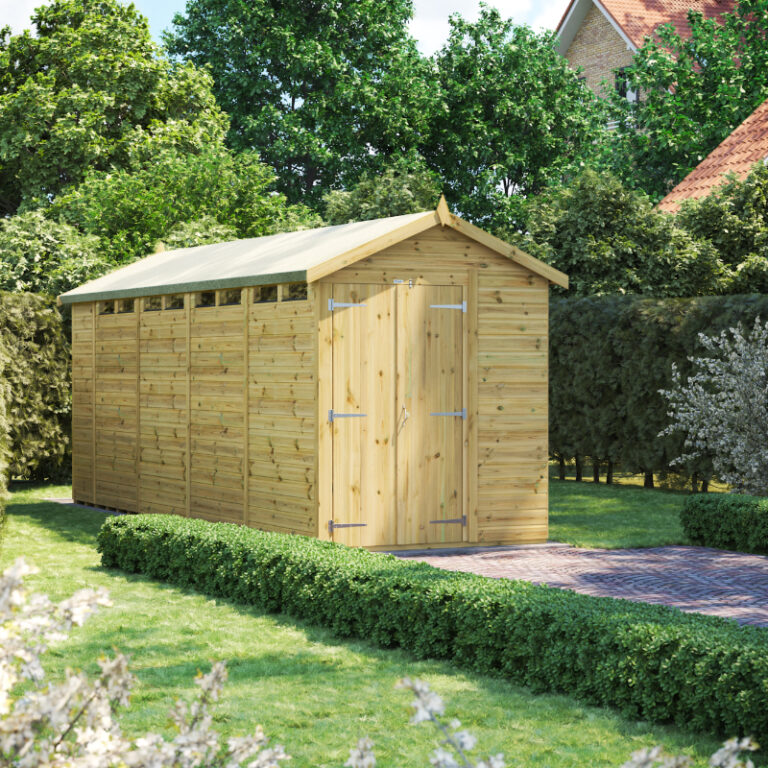 Oren 18' x 6' Premium Shiplap Modular Custom Apex Security Shed with security windows