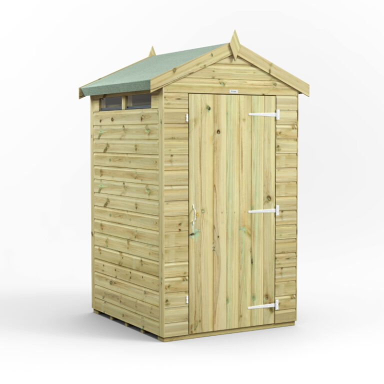 Oren 4' x 4' Premium Shiplap Modular Custom Apex Security Shed featuring toughened safety glass windows.