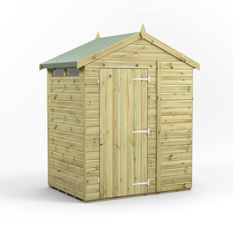 Oren 4' x 6' Premium Shiplap Modular Custom Apex Security Shed with toughened glass windows.