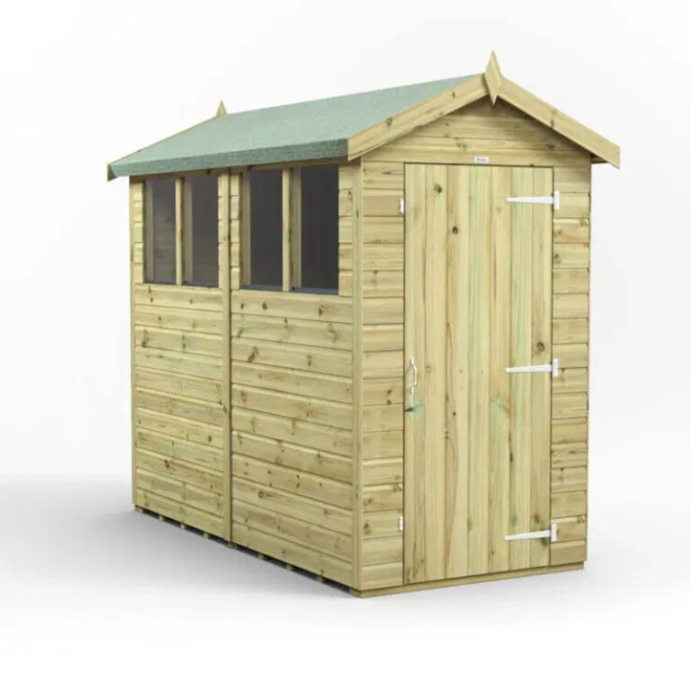 Oren 8' x 4' Premium Shiplap Modular Custom Apex Shed with toughened safety glass windows and apex roof.