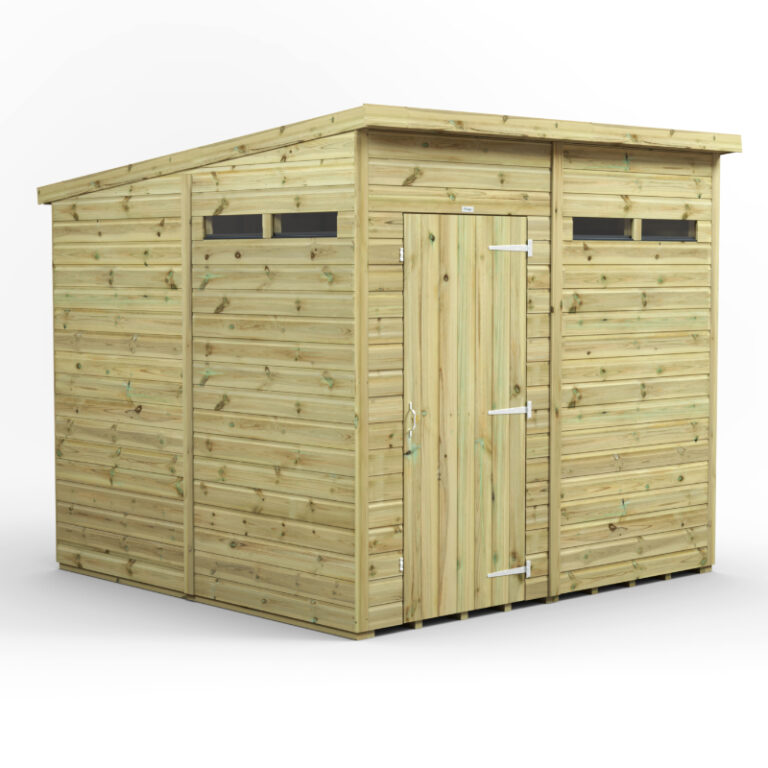 Oren 8' x 8' Premium Shiplap Modular Custom Pent Security Shed with toughened glass windows