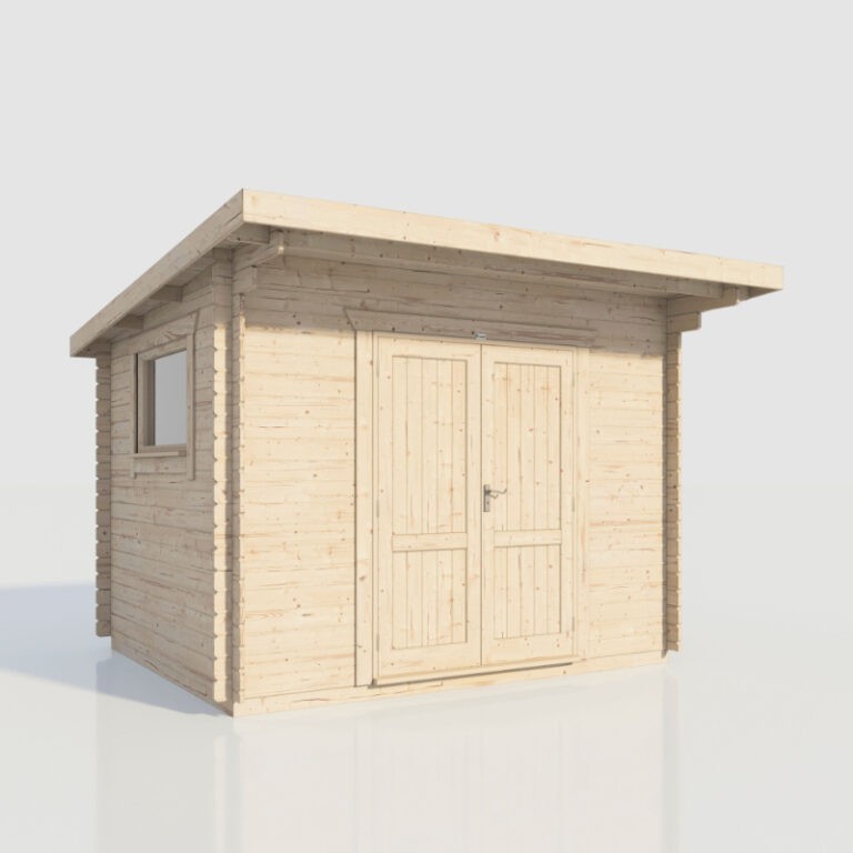 Oren 12' x 10' Count Workshop Log Cabin with double doors and windows.