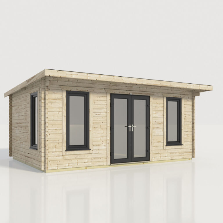 Oren 20' x 14' Countess Log Cabin 44mm with toughened glass windows and modern aesthetics.