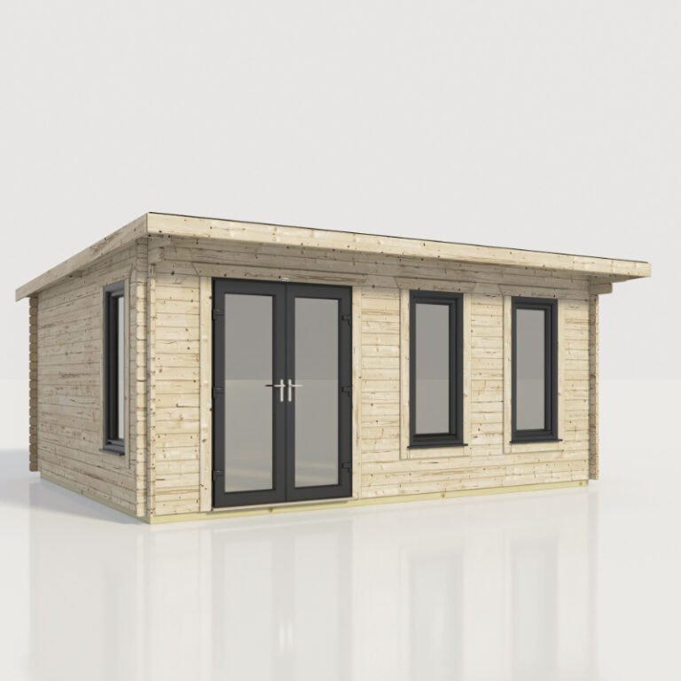 Oren 20' x 16' Countess Log Cabin showcasing its sleek anthracite design and robust construction.