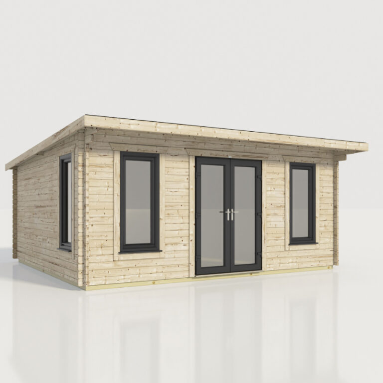 Oren 20' x 18' Countess Log Cabin 44mm with stylish anthracite doors and windows.