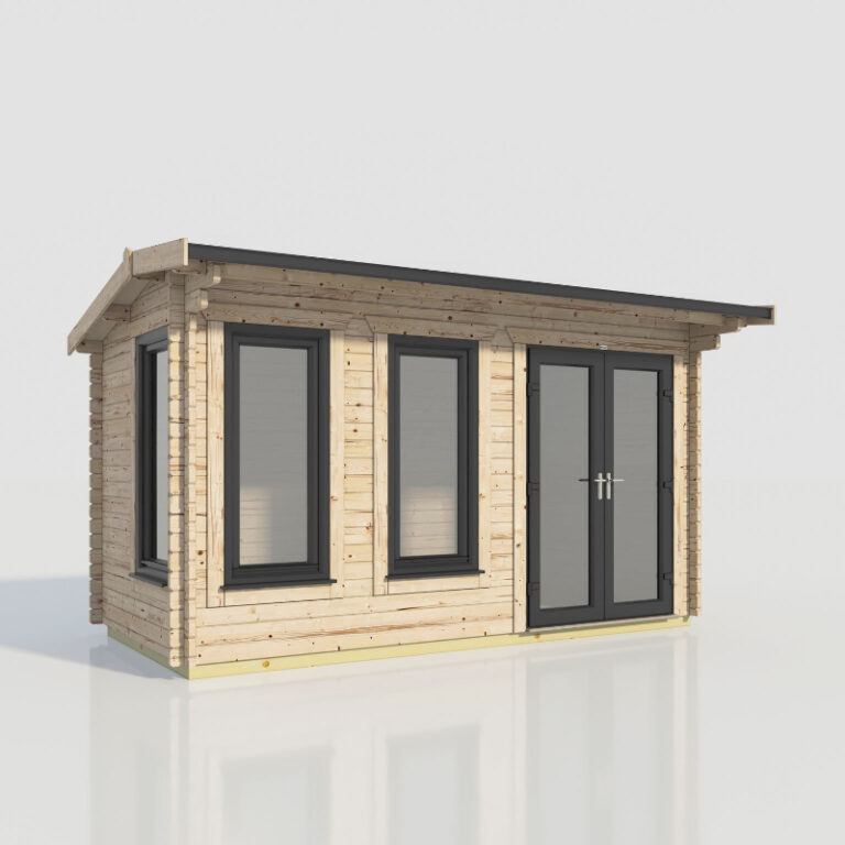 Oren 16' x 8' Duchess Log Cabin 44mm with double door entrance