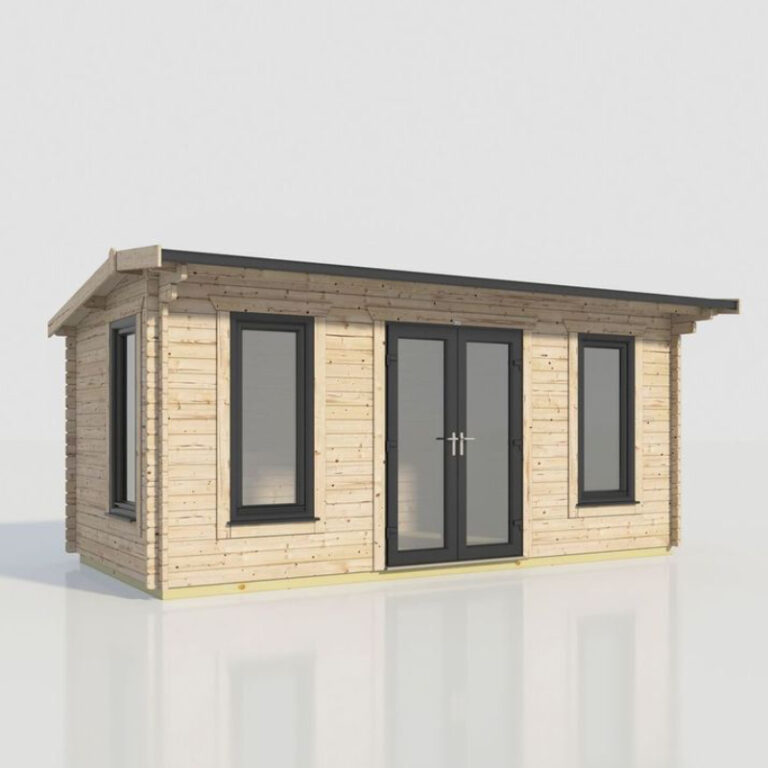 Stylish Oren 20' x 10' Duchess Log Cabin 44mm with two windows and double doors.