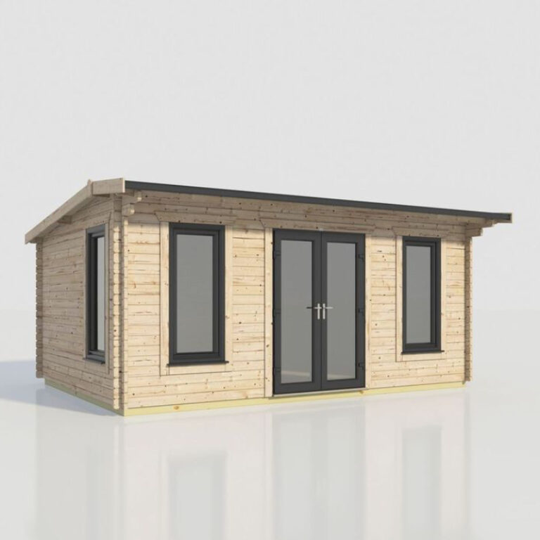 Oren 20' x 14' Duchess Log Cabin with modern door and window design.