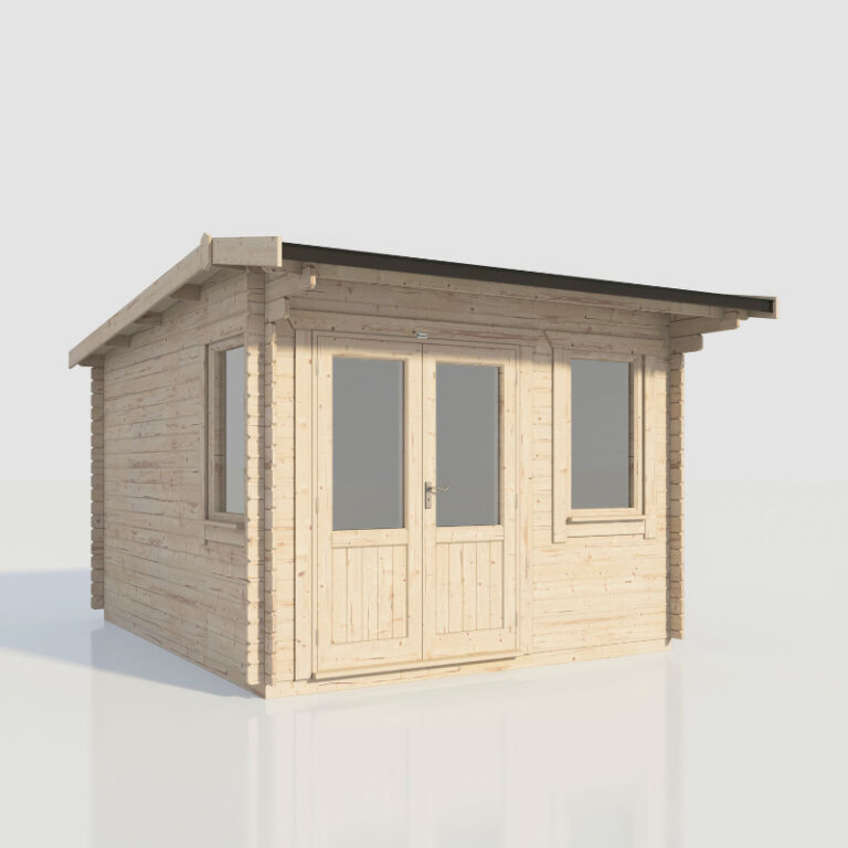 Oren 12' x 14' Duke Log Cabin with interlocking log cladding.