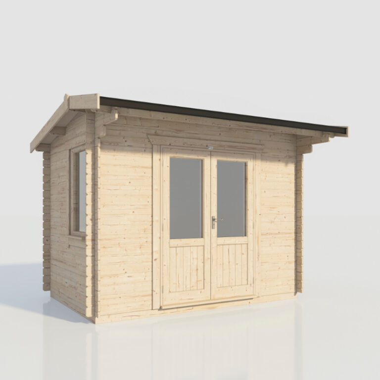 Oren 12' x 8' Duke Log Cabin with toughened glass windows and double doors.