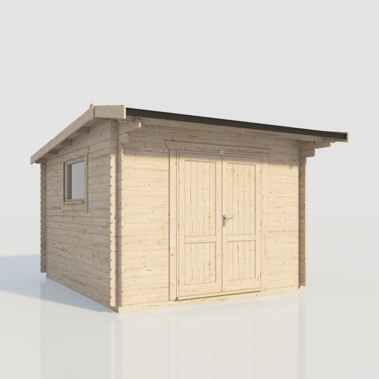 Oren 12' x 14' Duke Workshop Log Cabin showcasing its stylish design and robust build.