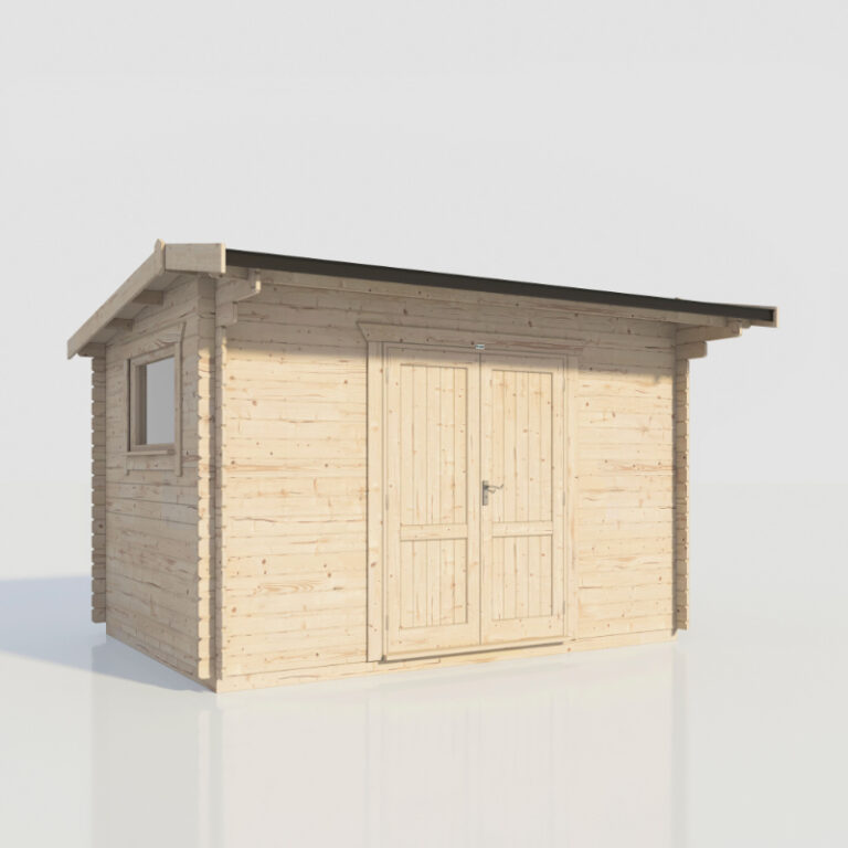 Oren 14' x 10' Duke Workshop Log Cabin 28mm showcasing its sturdy structure and elegant design.