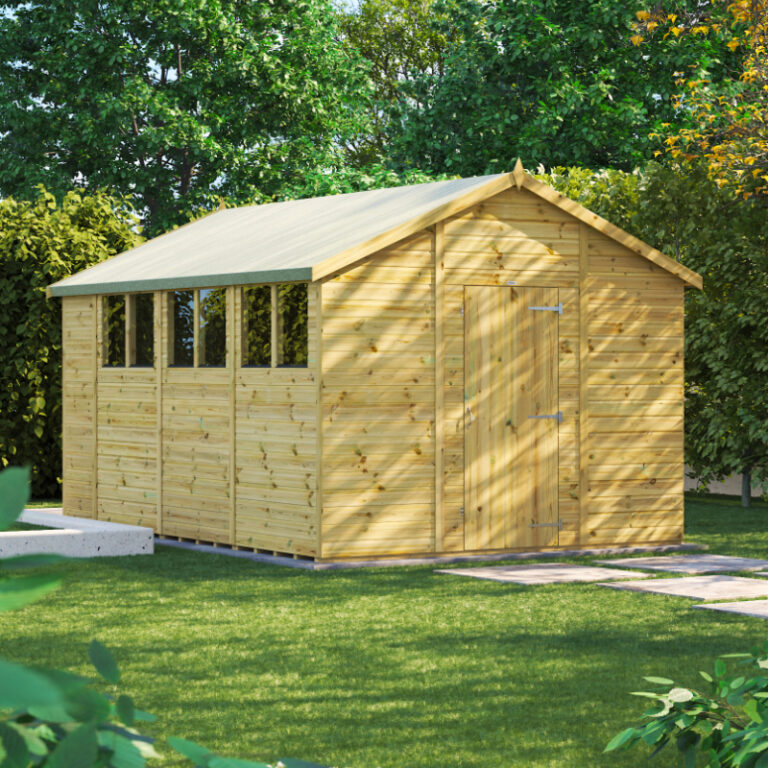 Oren 14' x 10' Premium Shed main image featuring toughened safety glass