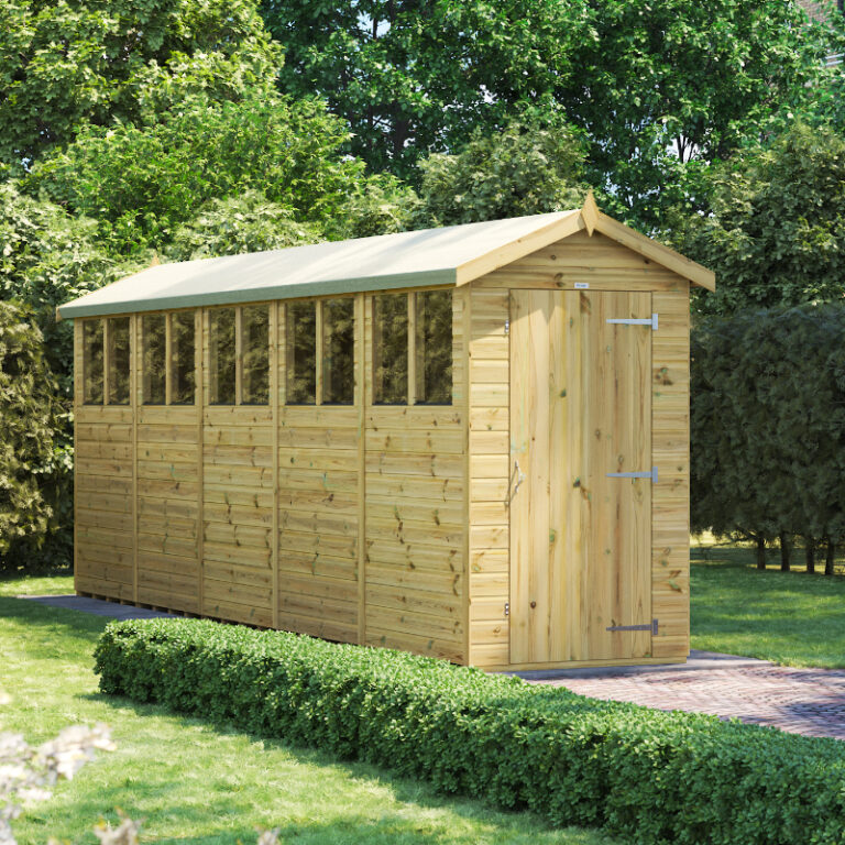 Oren Buildings 19' x 3' Wooden Apex Shed featuring toughened safety glass.