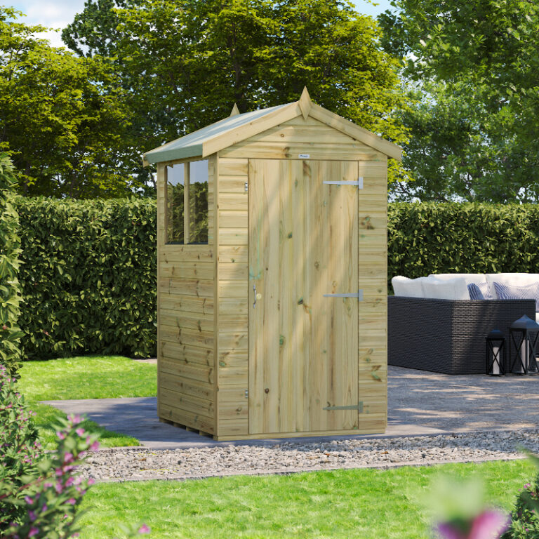 Oren 4' x 4' Premium Shiplap Modular Custom Apex Shed with toughened safety glass.