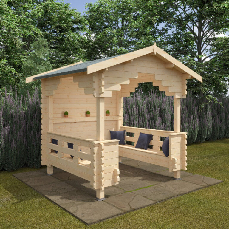 Redlands 8' x 8' Garden Shelter with interlocking logs and apex roof