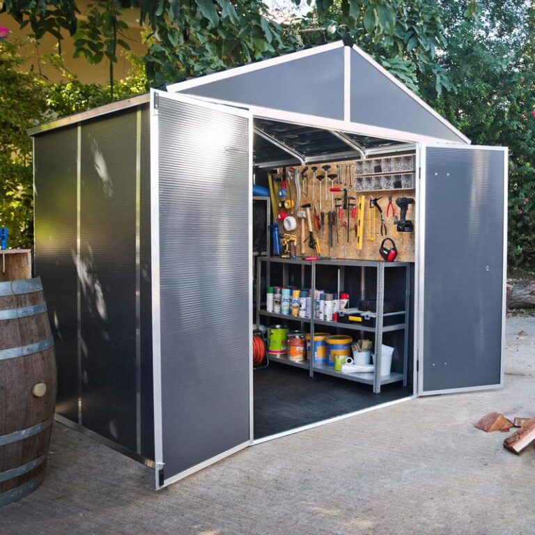 Palram Canopia 8' x 8' Rubicon Plastic Dark Grey Shed with Polycarbonate Roof and Aluminium Frame