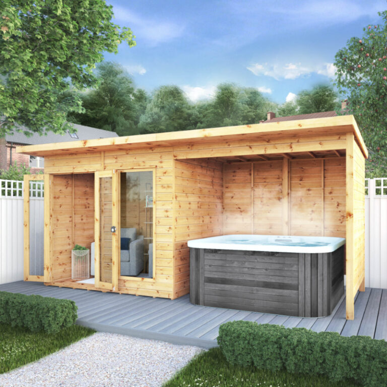 Adley 8' x 6' Honeybourne Summer House with attractive patio area.