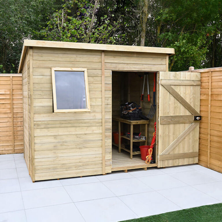 Forest Timberdale 8' x 6' Pent Shed with security features and toughened glass window.