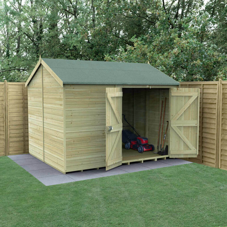 A sturdy 10' x 8' wooden shed with double doors