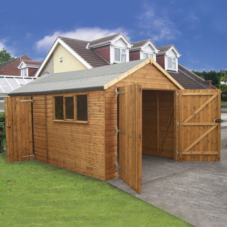 20' x 12' Traditional Deluxe Shiplap Wooden Garage with secure doors and windows.