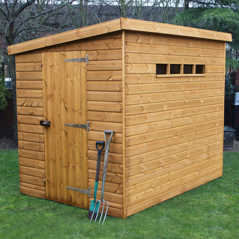 Traditional Shiplap Pent Wooden Garden Shed with pent roof and single door