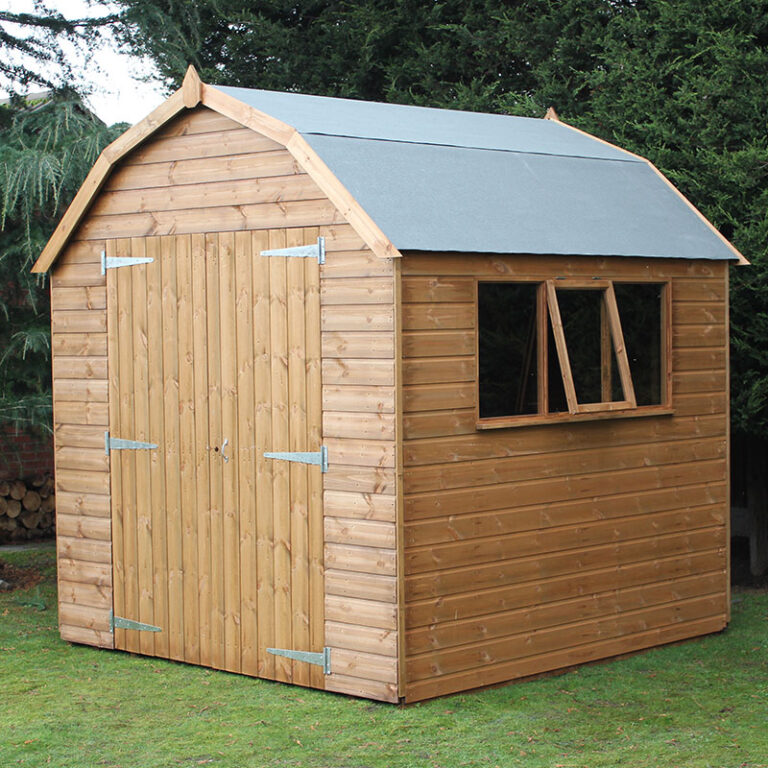 8' x 8' Traditional Shiplap Dutch Barn Shed with toughened glass windows and double doors