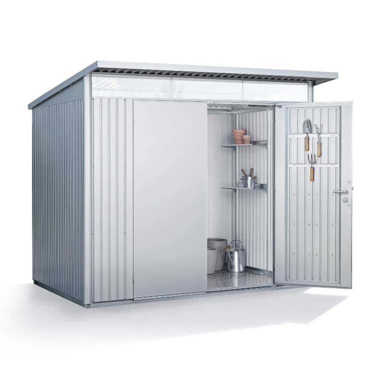 Biohort AvantGarde Size A5 Premium Metal Shed with robust design and double doors.