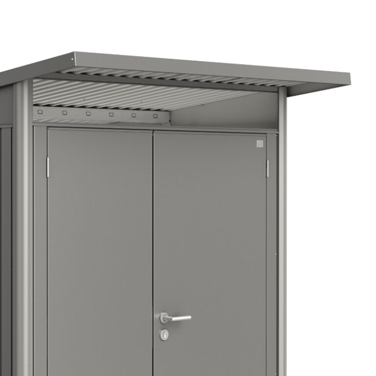 Biohort AvantGarde Size A1 Premium Metal Shed - Elegant quartz grey design with double doors.