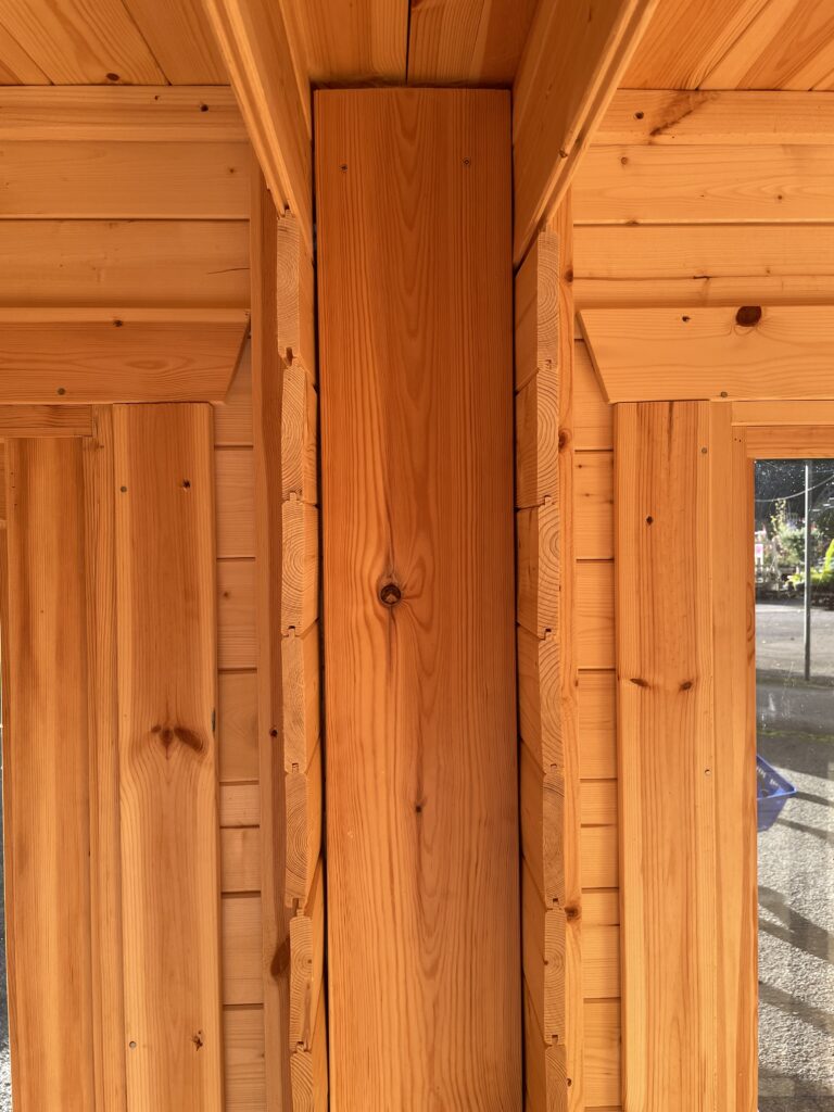 Interior view of timber cladding with visible joinery