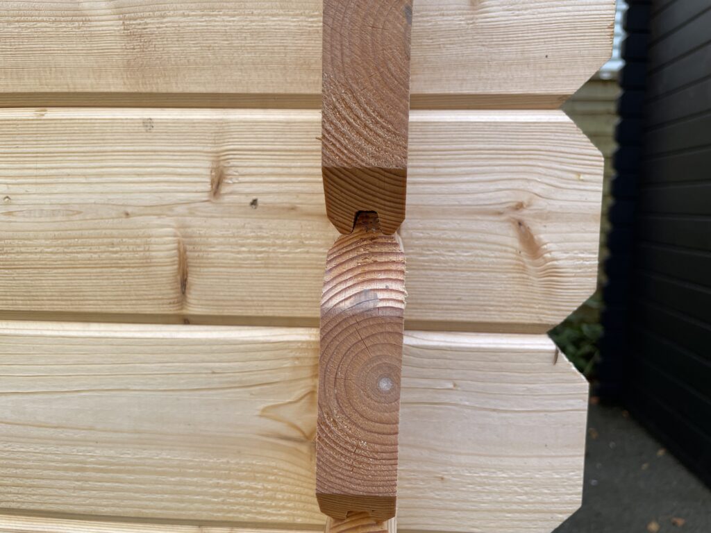 Close-up of a corner joint in 28mm timber construction