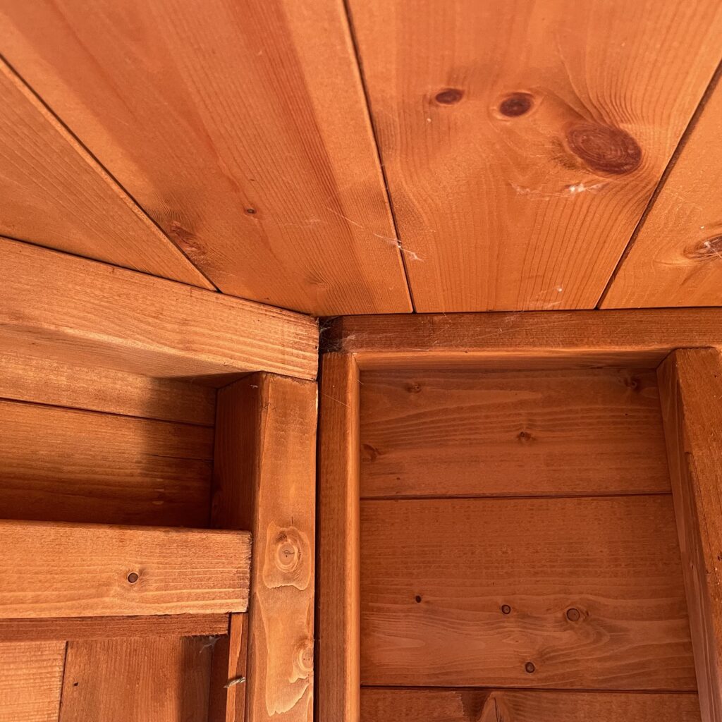 Interior corner joint of the Tiger Corner Summerhouse showcasing quality craftsmanship