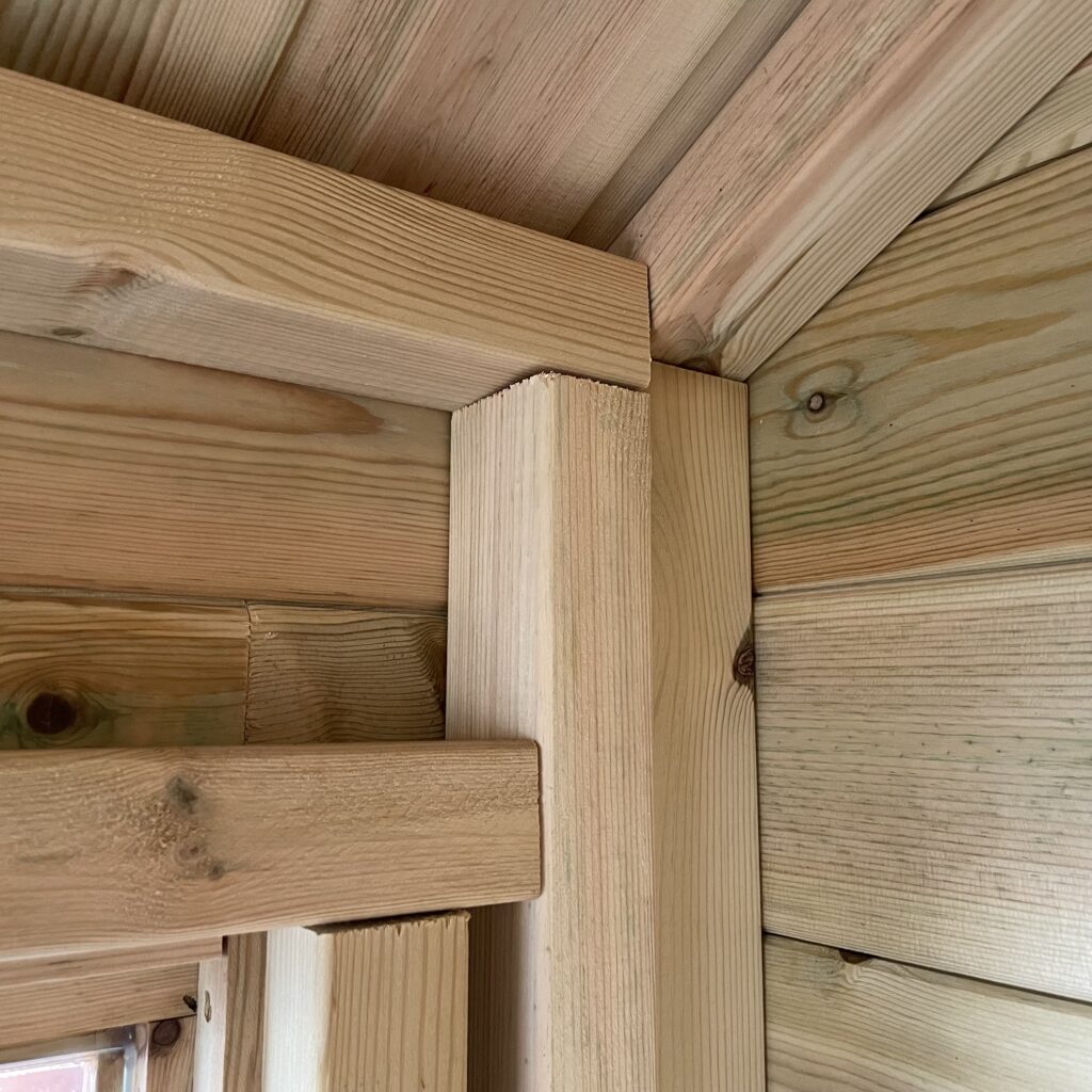 Interior corner joinery of the Tiger Elite Apex Shed