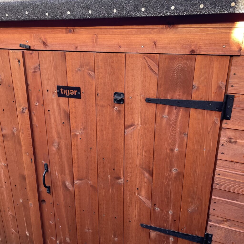 Close-up of the double doors on the Tiger Pent Bike Shed