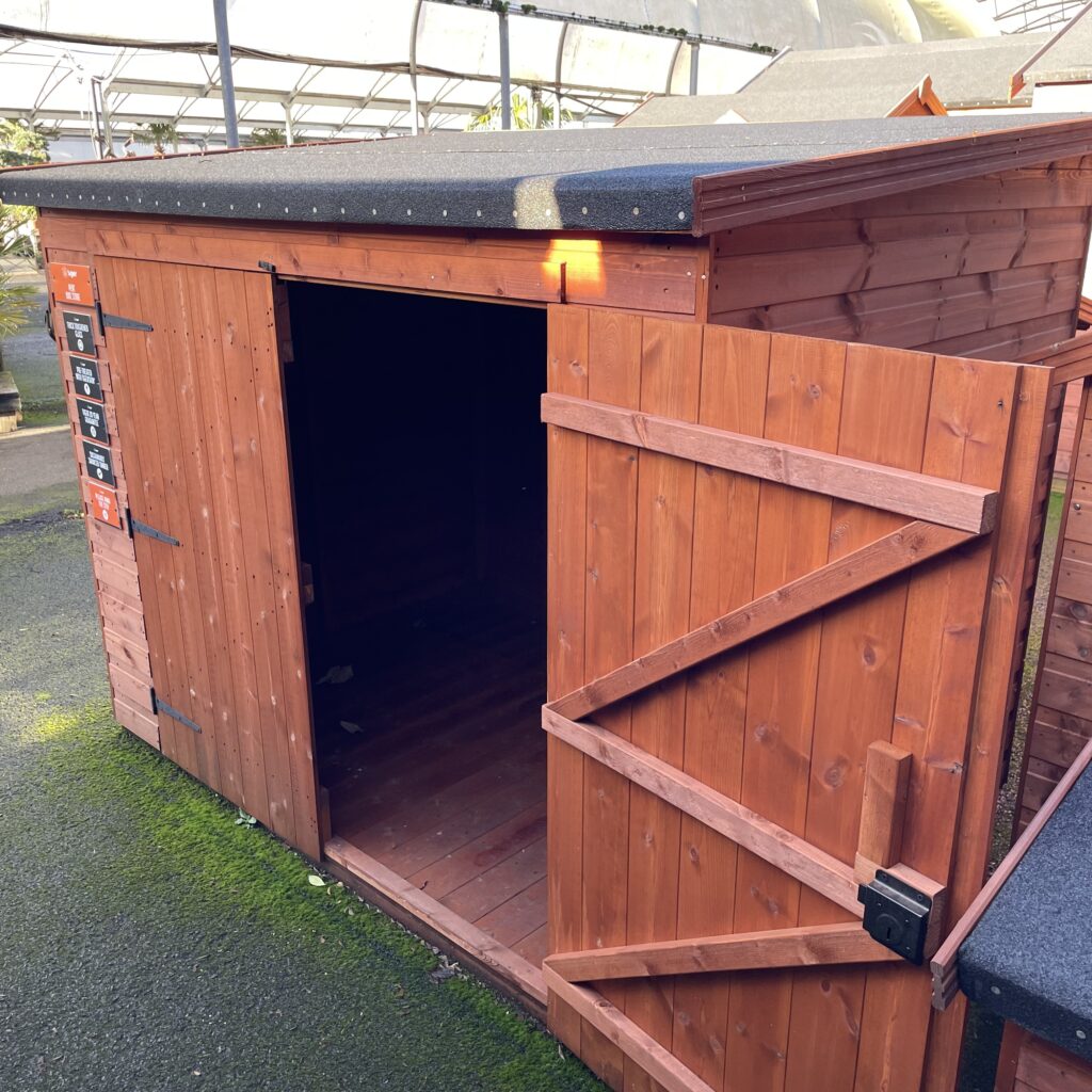 Tiger Pent Bike Shed with open doors showcasing interior space