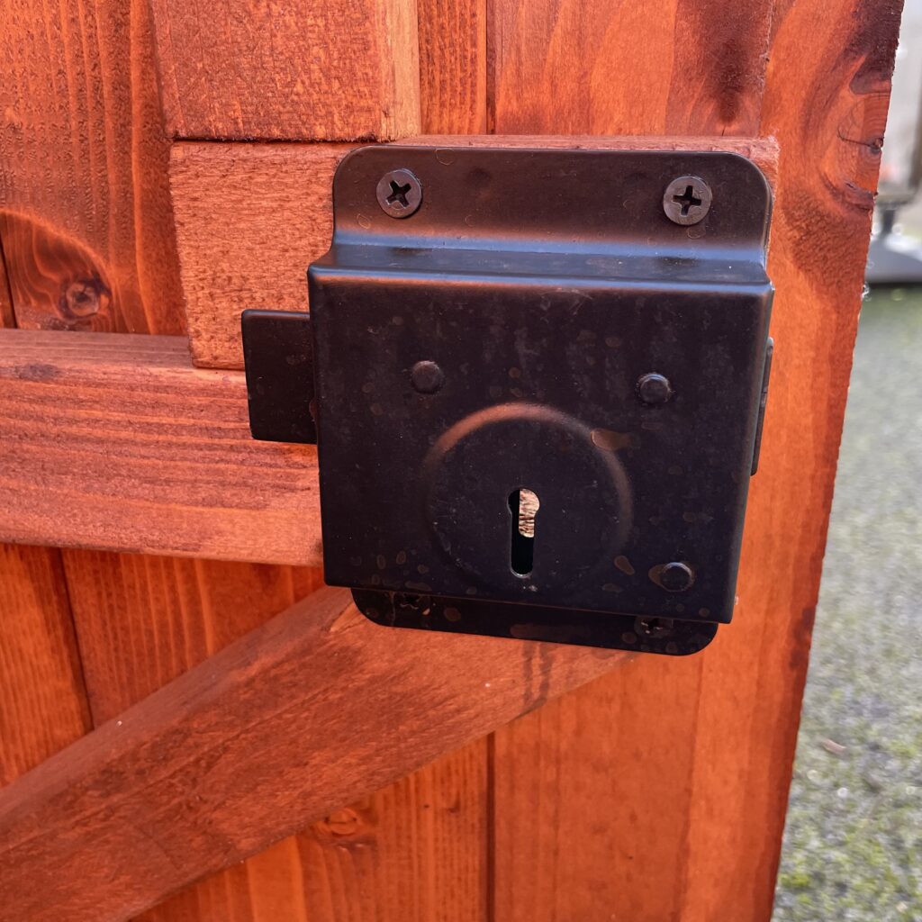 Lock mechanism on a wooden garden building