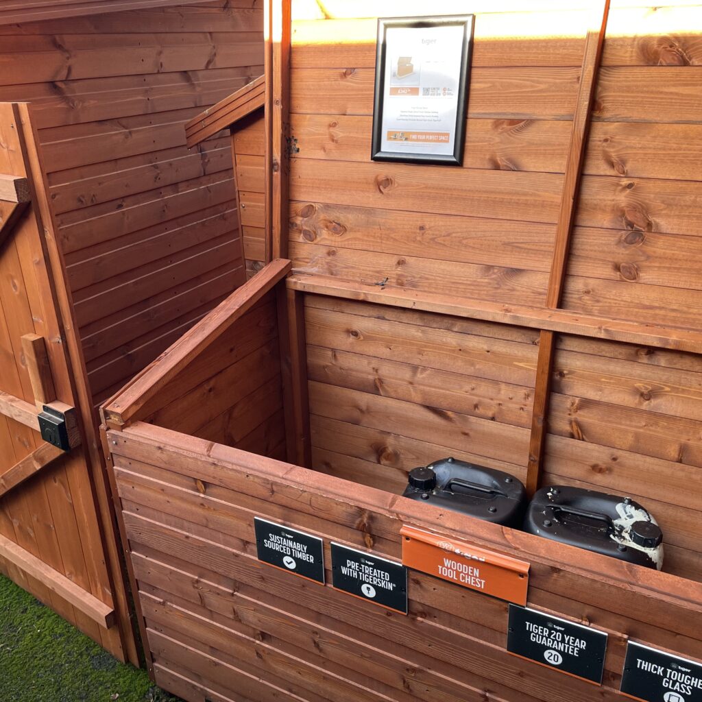 Interior view of a Tiger wooden tool chest showcasing storage space